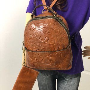 Patricia Nash brown leather Convertible Backpacks bag with Removable Wallet .